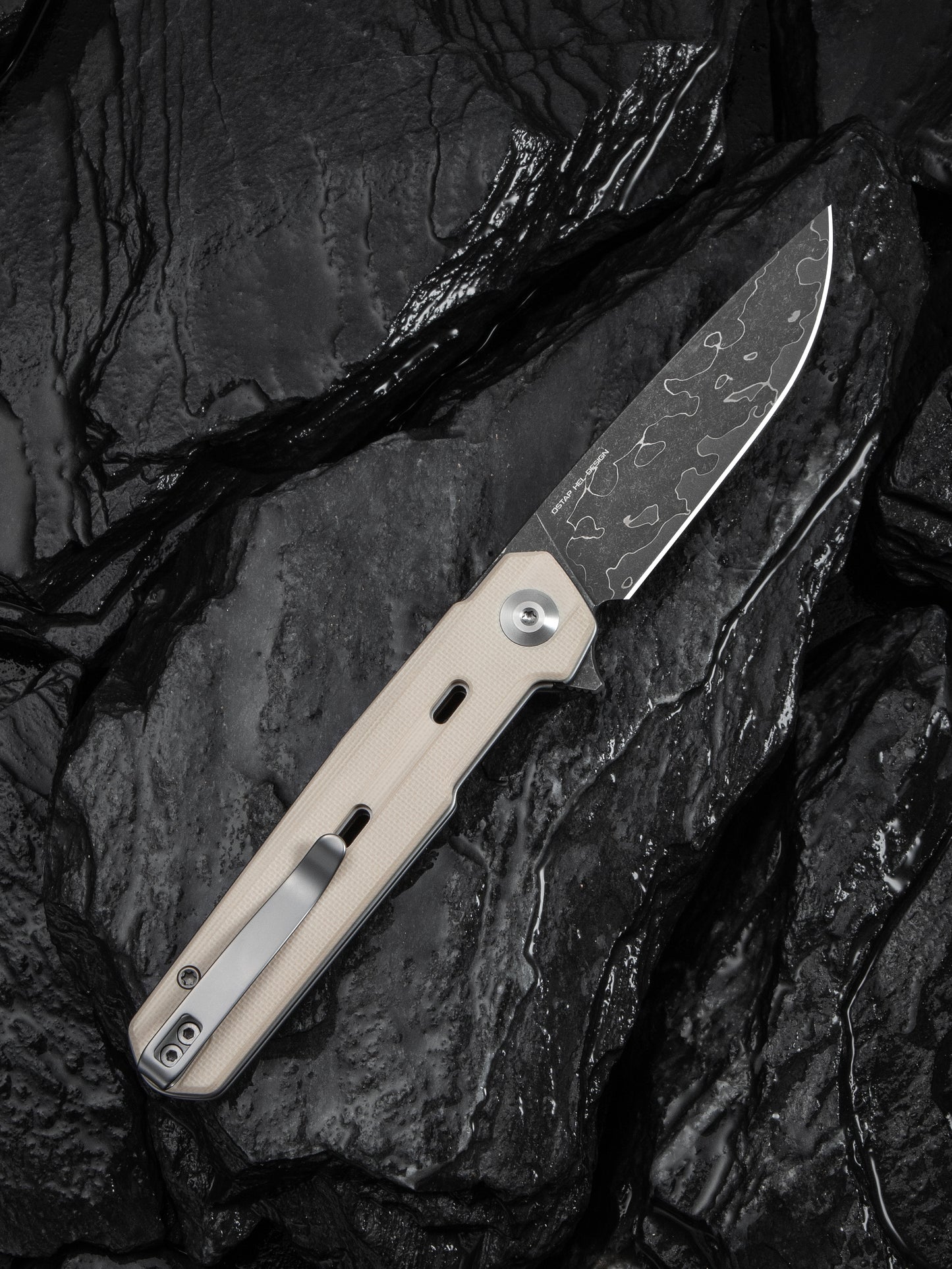 Civivi Navo 3.25" Damascus Ivory G10 Folding Knife by Ostap Hel C25015A-DS1