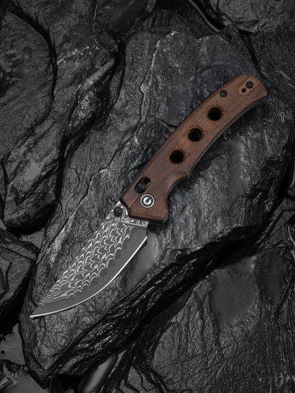 Civivi Noctis 2.98" Damascus Guibourtia Wood Crossbar Lock Folding Knife C24020C-DS1