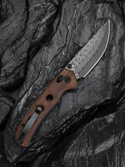 Civivi Noctis 2.98" Damascus Guibourtia Wood Crossbar Lock Folding Knife C24020C-DS1