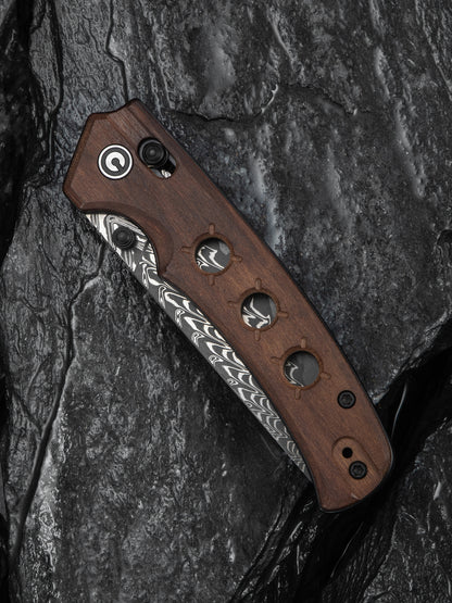 Civivi Noctis 2.98" Damascus Guibourtia Wood Crossbar Lock Folding Knife C24020C-DS1