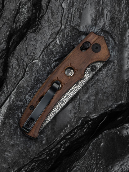 Civivi Noctis 2.98" Damascus Guibourtia Wood Crossbar Lock Folding Knife C24020C-DS1