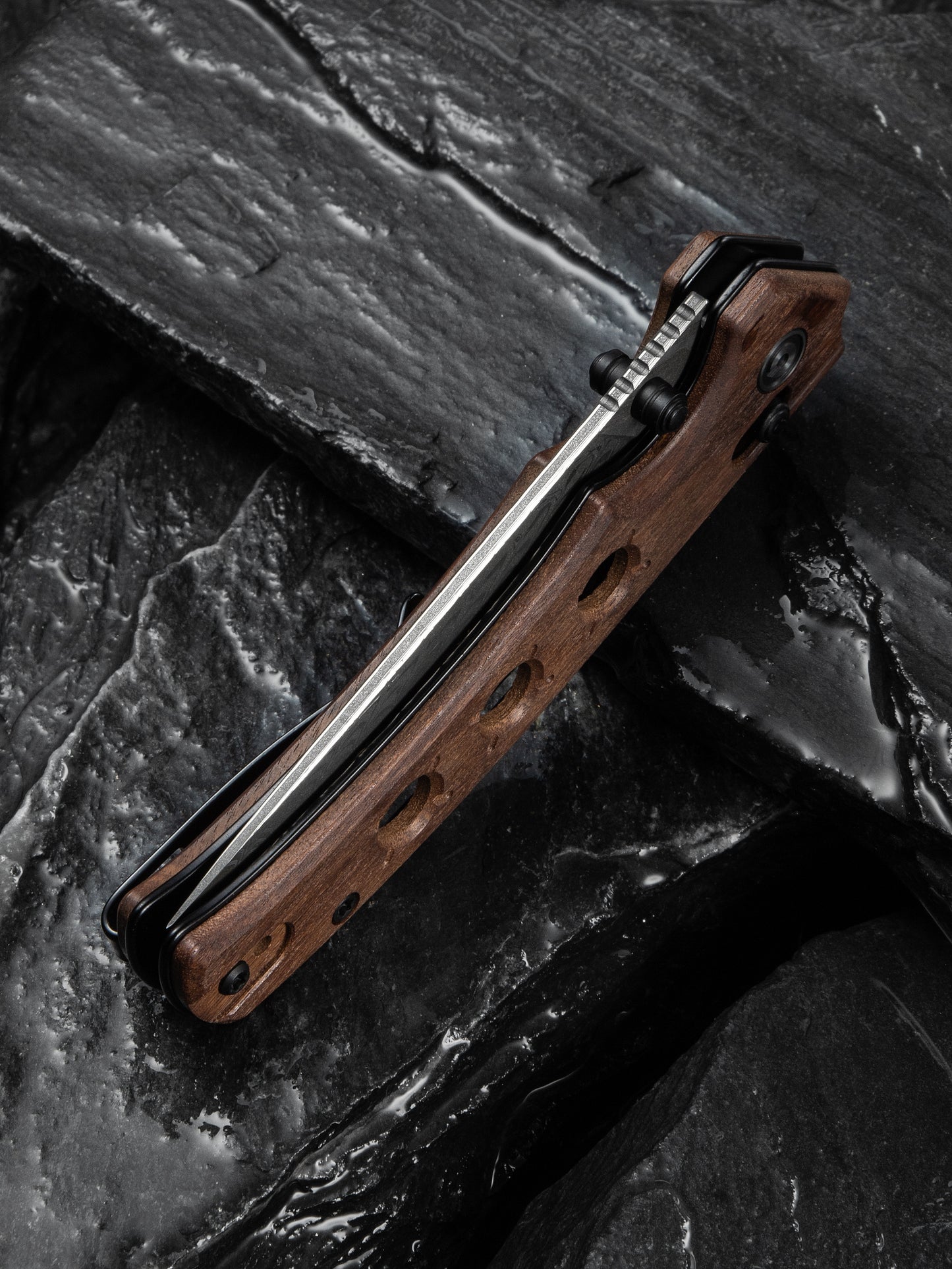 Civivi Noctis 2.98" Damascus Guibourtia Wood Crossbar Lock Folding Knife C24020C-DS1