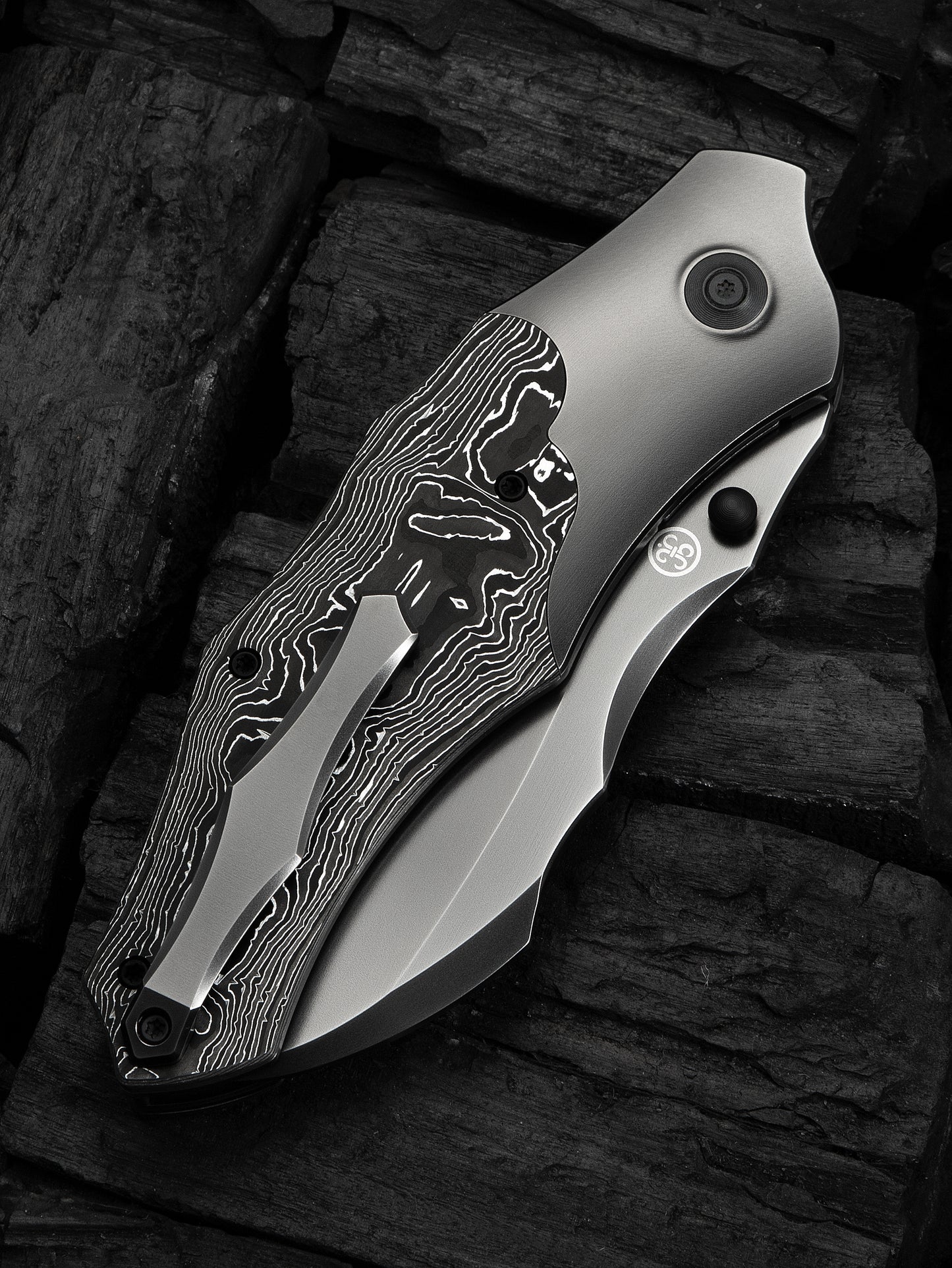 WE Orc Boss 3.82" CPM 20CV Aluminium Foil Carbon Fiber Gray Titanium Folding Knife WE24042-3
