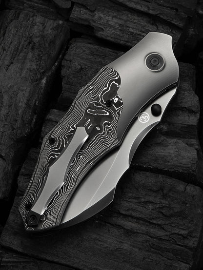 WE Orc Boss 3.82" CPM 20CV Aluminium Foil Carbon Fiber Gray Titanium Folding Knife WE24042-3