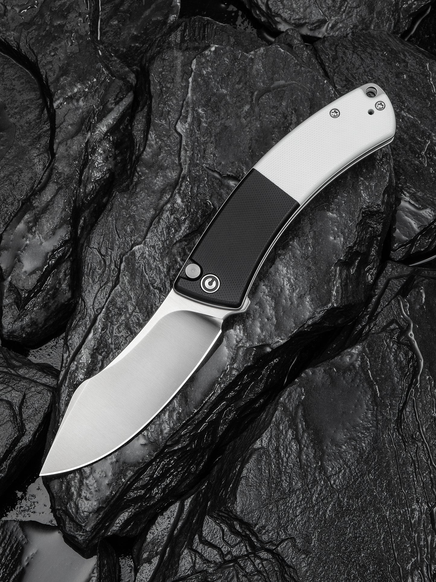 Civivi Outlaw Muk 3.47" Sandvik 14C28N Black White G10 Button Lock Folding Knife C24079-4