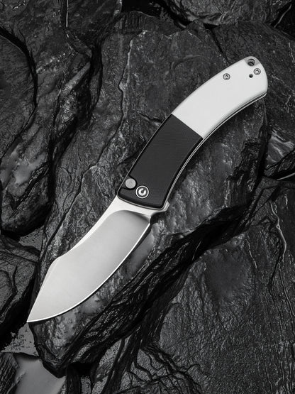 Civivi Outlaw Muk 3.47" Sandvik 14C28N Black White G10 Button Lock Folding Knife C24079-4