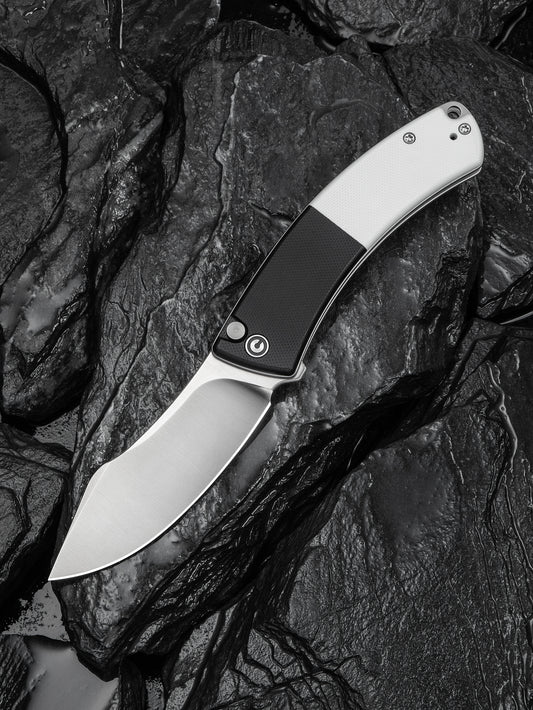 Civivi Outlaw Muk 3.47" Sandvik 14C28N Black White G10 Button Lock Folding Knife C24079-4