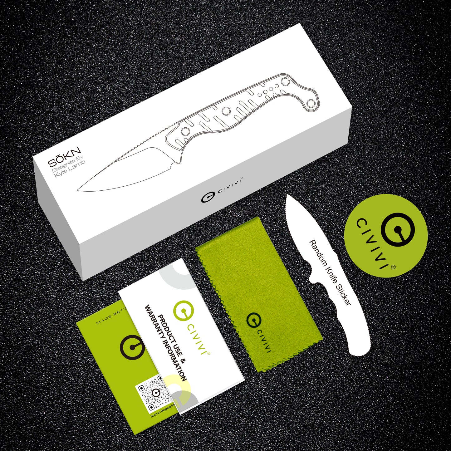 Civivi SOKN 2.82" Nitro-V Black Stonewashed Black G10 Fixed Blade Knife by Kyle Lamb C22027-3