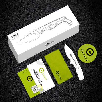 Civivi SOKN 2.82" Nitro-V Black Stonewashed Black G10 Fixed Blade Knife by Kyle Lamb C22027-3