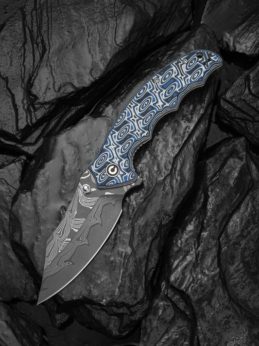 Civivi Pentad 3.48" Damascus Blue/White Vortex Micarta Folding Knife C24068-DS1