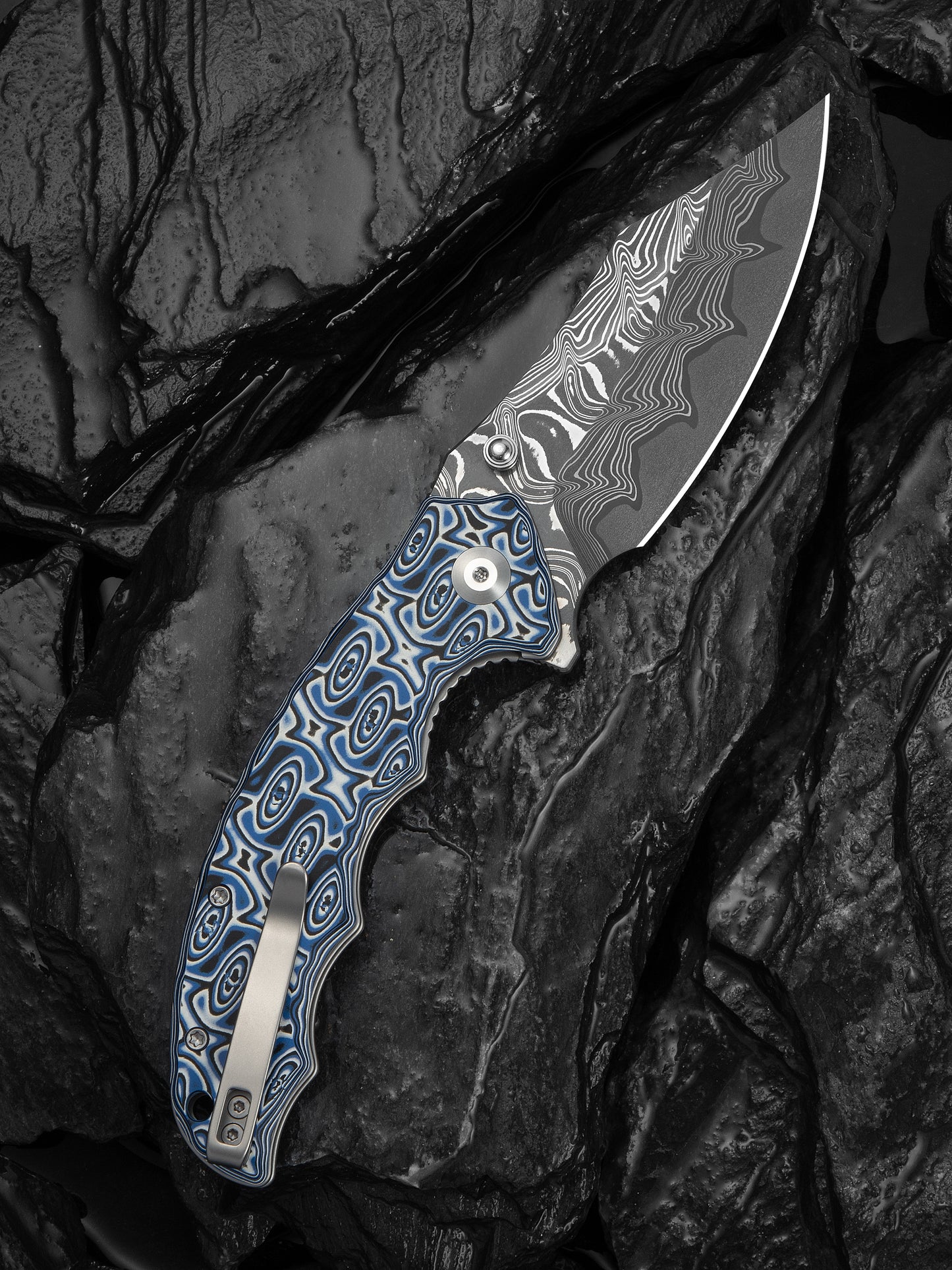 Civivi Pentad 3.48" Damascus Blue/White Vortex Micarta Folding Knife C24068-DS1
