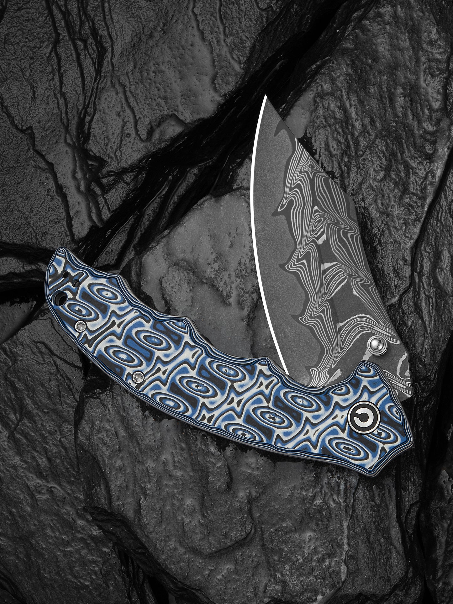 Civivi Pentad 3.48" Damascus Blue/White Vortex Micarta Folding Knife C24068-DS1