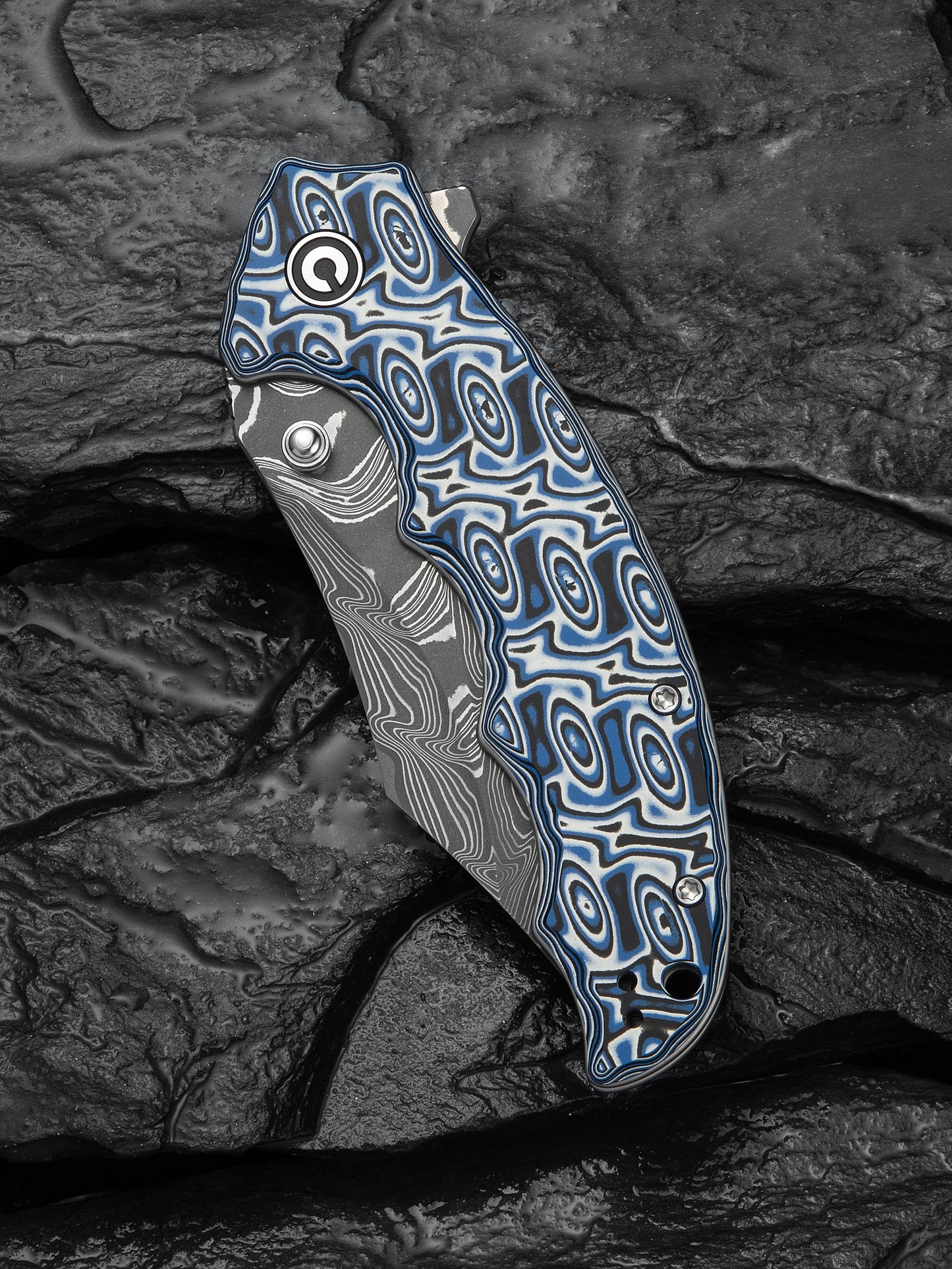 Civivi Pentad 3.48" Damascus Blue/White Vortex Micarta Folding Knife C24068-DS1