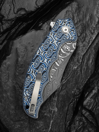 Civivi Pentad 3.48" Damascus Blue/White Vortex Micarta Folding Knife C24068-DS1