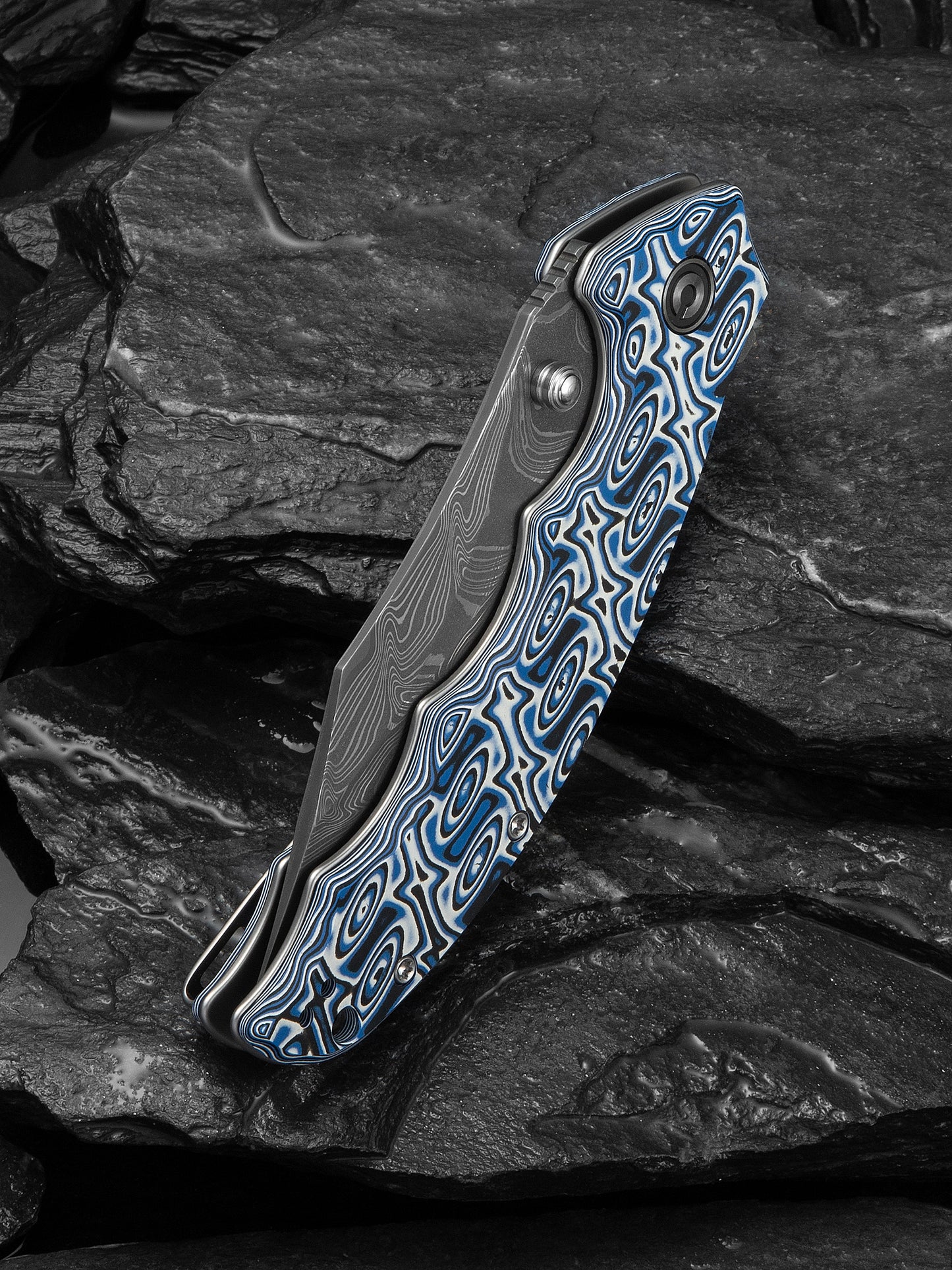 Civivi Pentad 3.48" Damascus Blue/White Vortex Micarta Folding Knife C24068-DS1