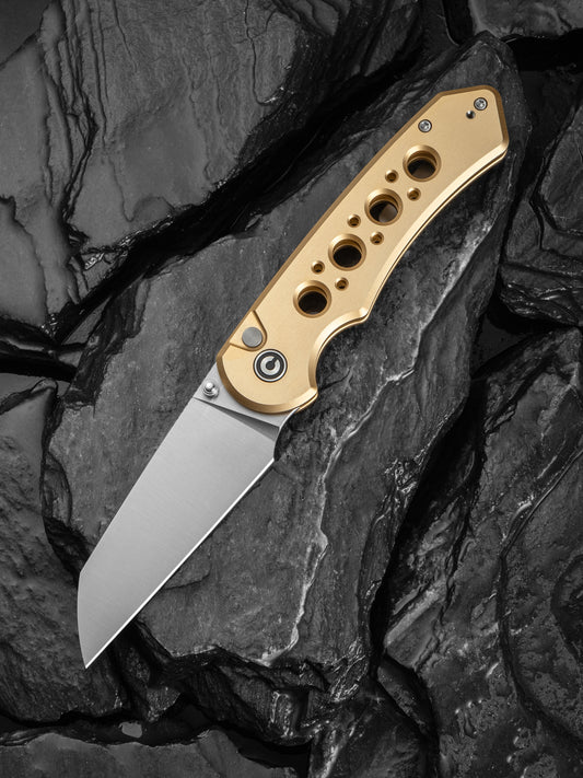 Civivi Pragma Prime 3.49" Sandvik 14C28N Champagne Aluminium Button Lock Folding Knife C24067-3