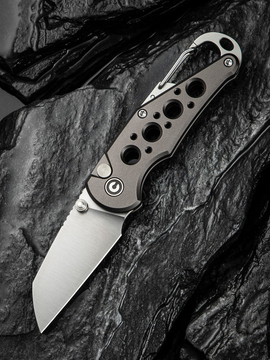 Civivi Pragma 2.2" Nitro-V Gray Aluminium Button Lock Folding Knife Carabiner Bottle Opener C23062B-2
