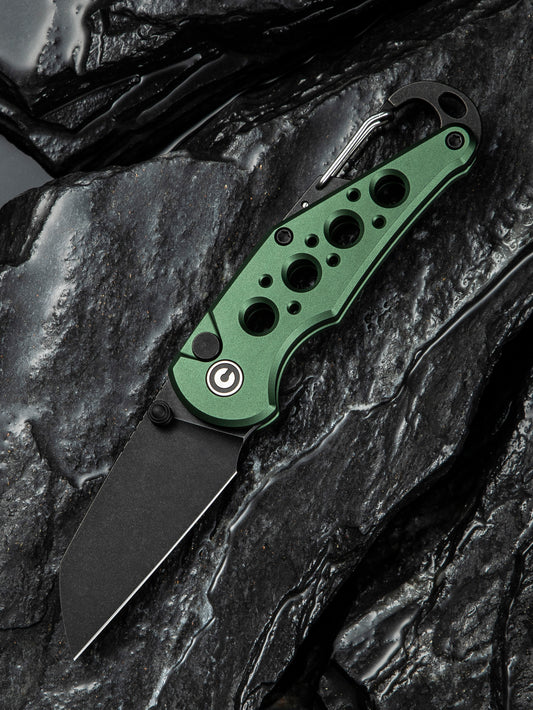 Civivi Pragma 2.2" Nitro-V Green Aluminium Button Lock Folding Knife Carabiner Bottle Opener C23062B-3