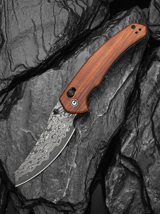 Civivi Sixgill 3.41" Damascus Guibourtia Wood Crossbar Lock Folding Knife by Gavko Knives C24050-DS1
