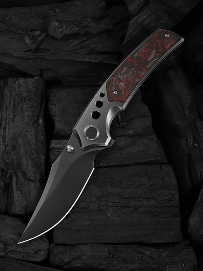 WE Skynix 3.7" M390 Polished Gray Titanium Red Carbon Fiber Folding Knife WE24087-4