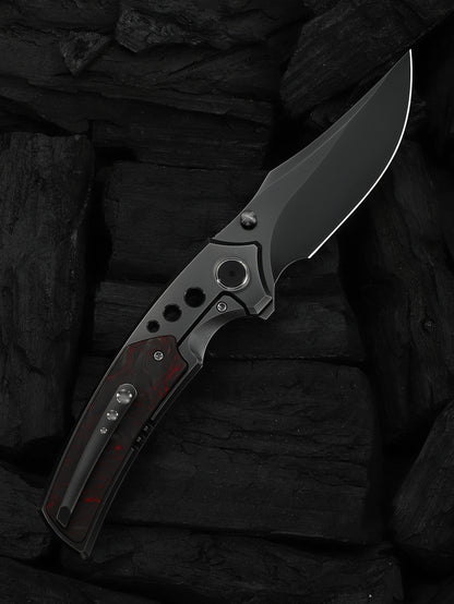 WE Skynix 3.7" M390 Polished Gray Titanium Red Carbon Fiber Folding Knife WE24087-4