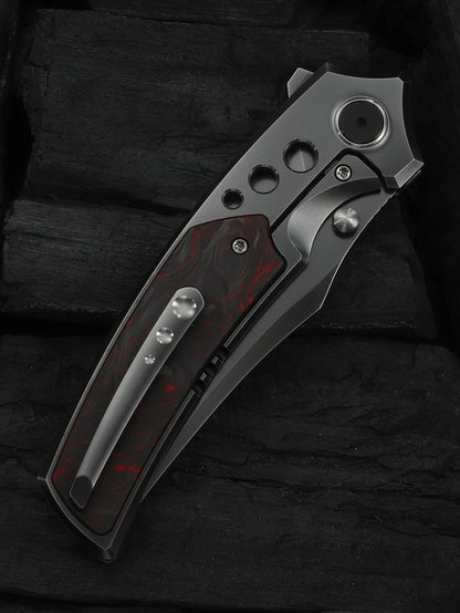 WE Skynix 3.7" M390 Polished Gray Titanium Red Carbon Fiber Folding Knife WE24087-4