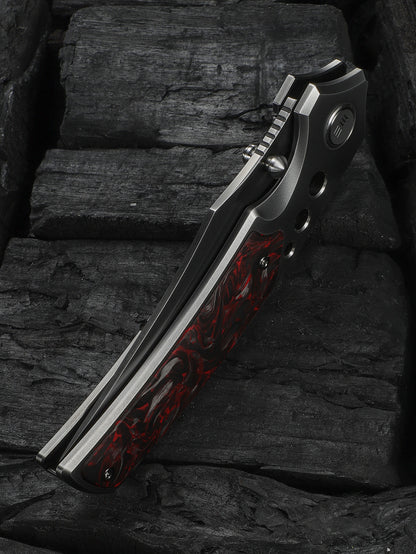 WE Skynix 3.7" M390 Polished Gray Titanium Red Carbon Fiber Folding Knife WE24087-4