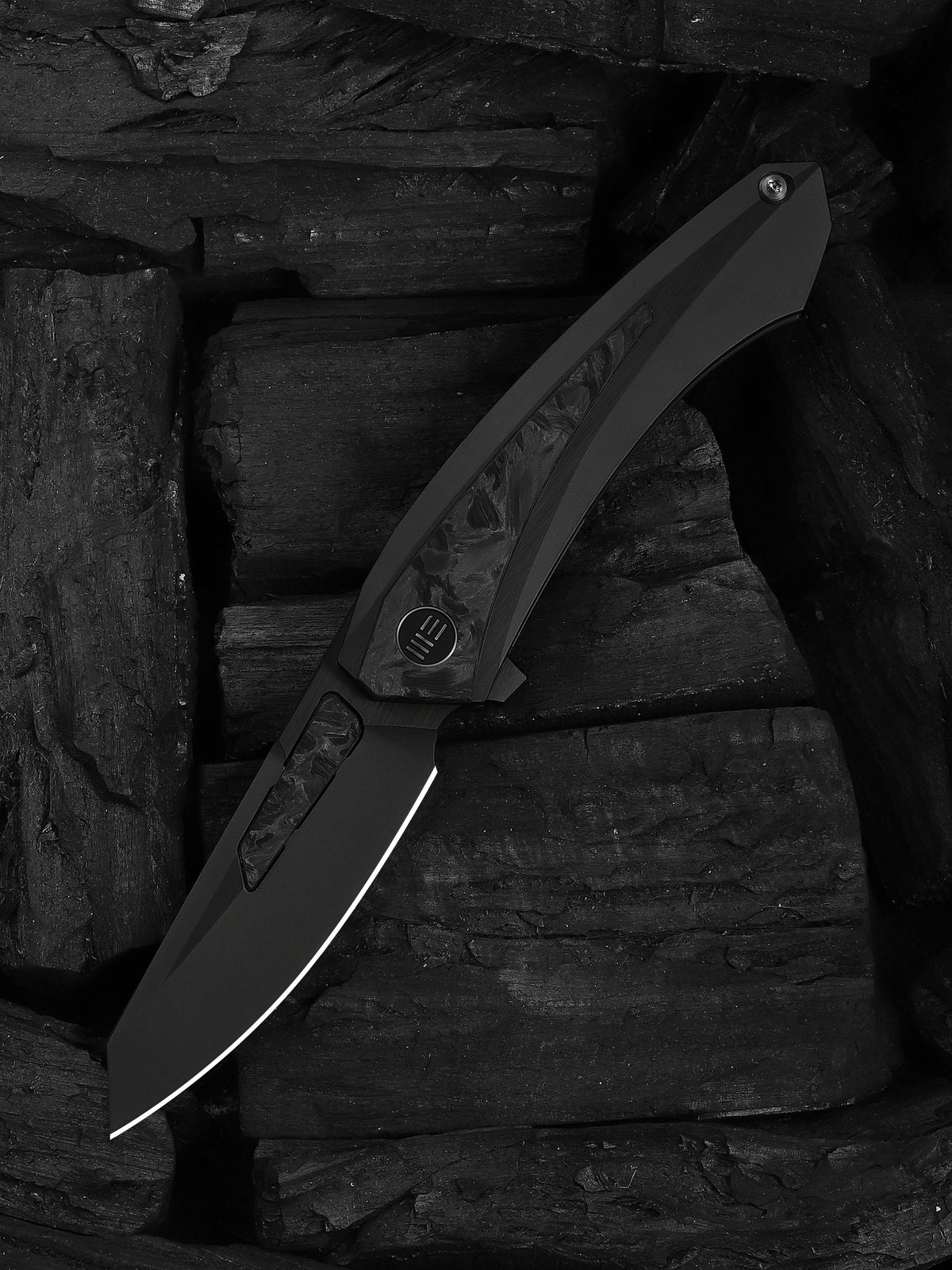 WE Knife Suisei 3.28" Bohler M390 Dark Graphite Titanium Carbon Fiber Inlay Folding Knife by Dew Hara WE25086-3