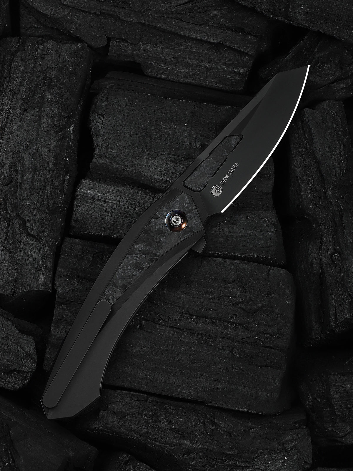 WE Knife Suisei 3.28" Bohler M390 Dark Graphite Titanium Carbon Fiber Inlay Folding Knife by Dew Hara WE25086-3