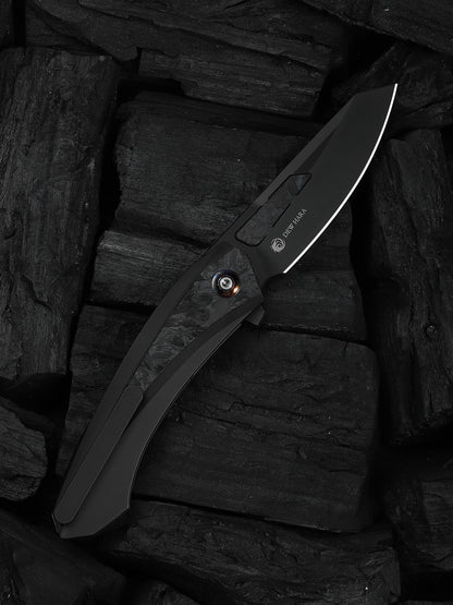 WE Knife Suisei 3.28" Bohler M390 Dark Graphite Titanium Carbon Fiber Inlay Folding Knife by Dew Hara WE25086-3