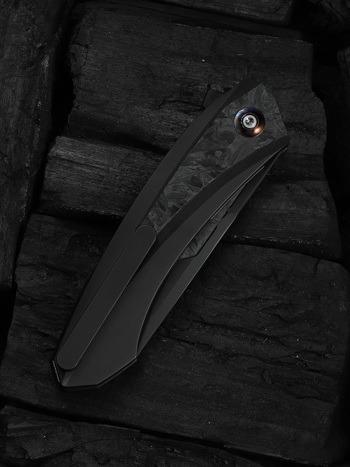 WE Knife Suisei 3.28" Bohler M390 Dark Graphite Titanium Carbon Fiber Inlay Folding Knife by Dew Hara WE25086-3