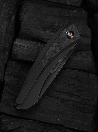 WE Knife Suisei 3.28" Bohler M390 Dark Graphite Titanium Carbon Fiber Inlay Folding Knife by Dew Hara WE25086-3