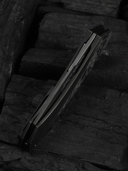 WE Knife Suisei 3.28" Bohler M390 Dark Graphite Titanium Carbon Fiber Inlay Folding Knife by Dew Hara WE25086-3