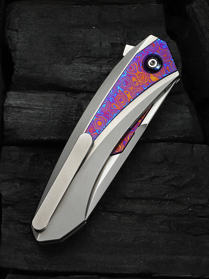 WE Knife Suisei 3.28" Bohler M390 Titanium Timascus Inlay Folding Knife by Dew Hara WE25086-4