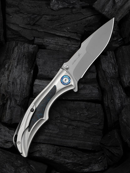 WE Tighe Down 4" Bohler M390 Titanium Black/Blue Carbon Fiber Folding Knife WE24054-1