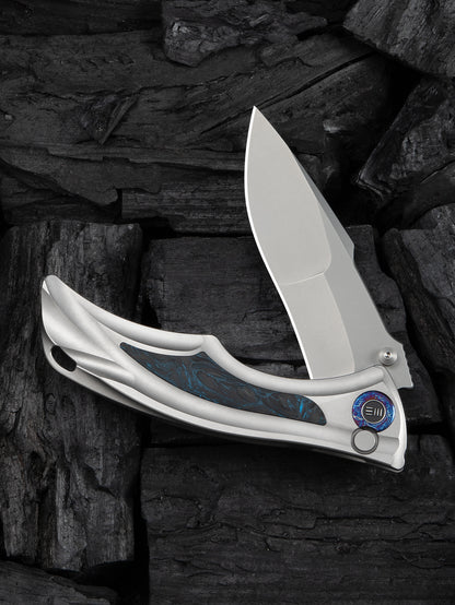 WE Tighe Down 4" Bohler M390 Titanium Black/Blue Carbon Fiber Folding Knife WE24054-1