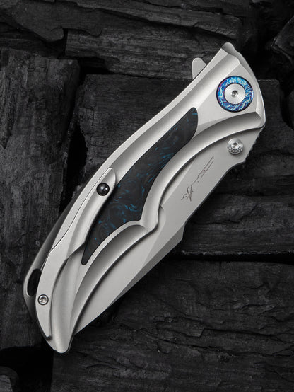 WE Tighe Down 4" Bohler M390 Titanium Black/Blue Carbon Fiber Folding Knife WE24054-1