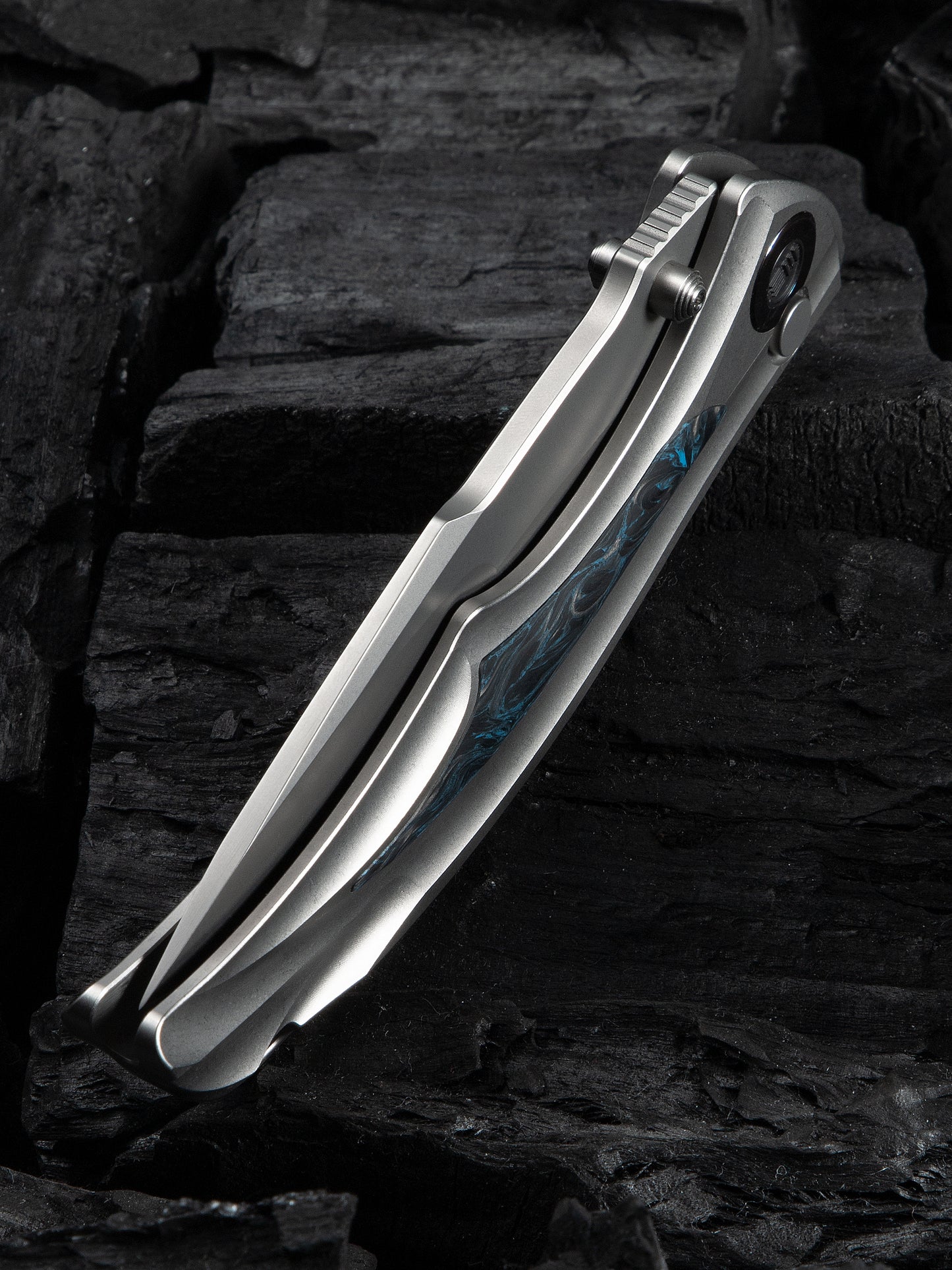 WE Tighe Down 4" Bohler M390 Titanium Black/Blue Carbon Fiber Folding Knife WE24054-1