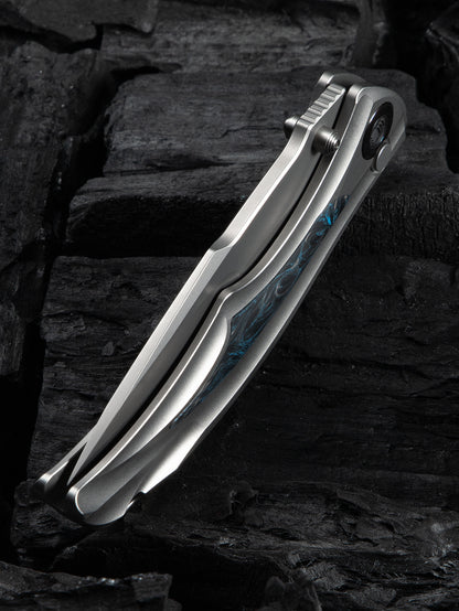 WE Tighe Down 4" Bohler M390 Titanium Black/Blue Carbon Fiber Folding Knife WE24054-1