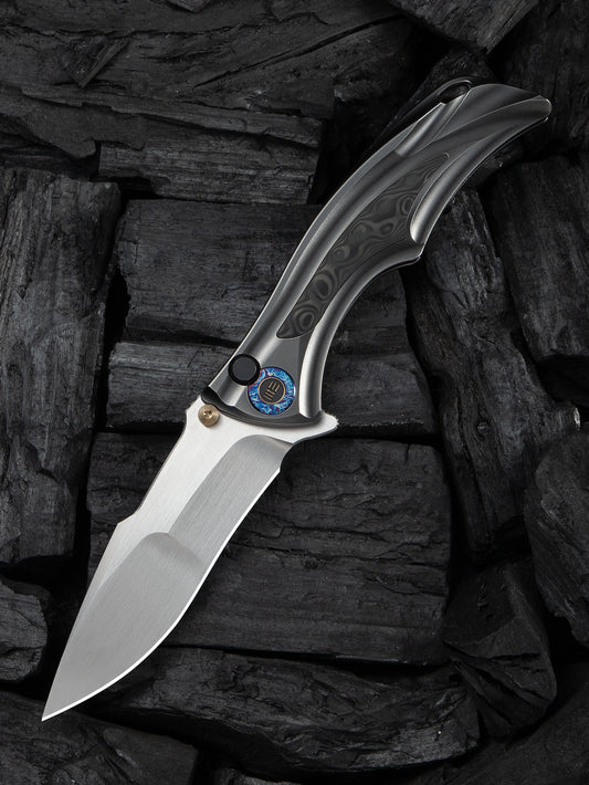 WE Tighe Down 4" Bohler M390 Gray Orange Peel Titanium Rose Carbon Fiber Folding Knife WE24054-2