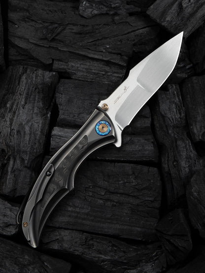 WE Tighe Down 4" Bohler M390 Gray Orange Peel Titanium Rose Carbon Fiber Folding Knife WE24054-2