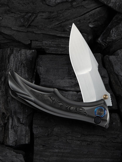 WE Tighe Down 4" Bohler M390 Gray Orange Peel Titanium Rose Carbon Fiber Folding Knife WE24054-2