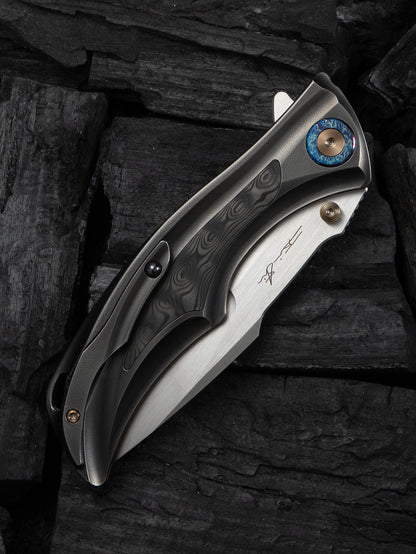 WE Tighe Down 4" Bohler M390 Gray Orange Peel Titanium Rose Carbon Fiber Folding Knife WE24054-2