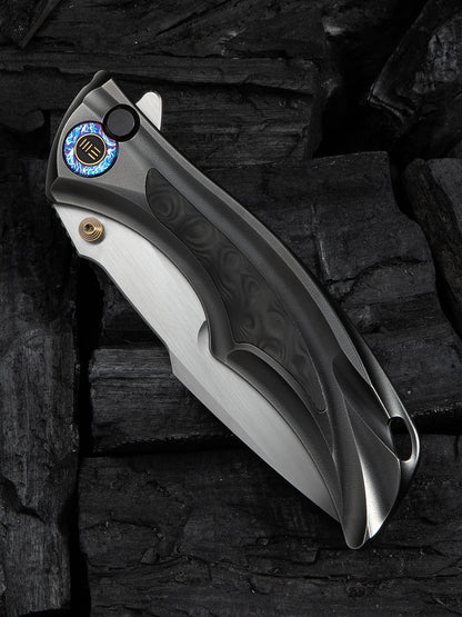 WE Tighe Down 4" Bohler M390 Gray Orange Peel Titanium Rose Carbon Fiber Folding Knife WE24054-2