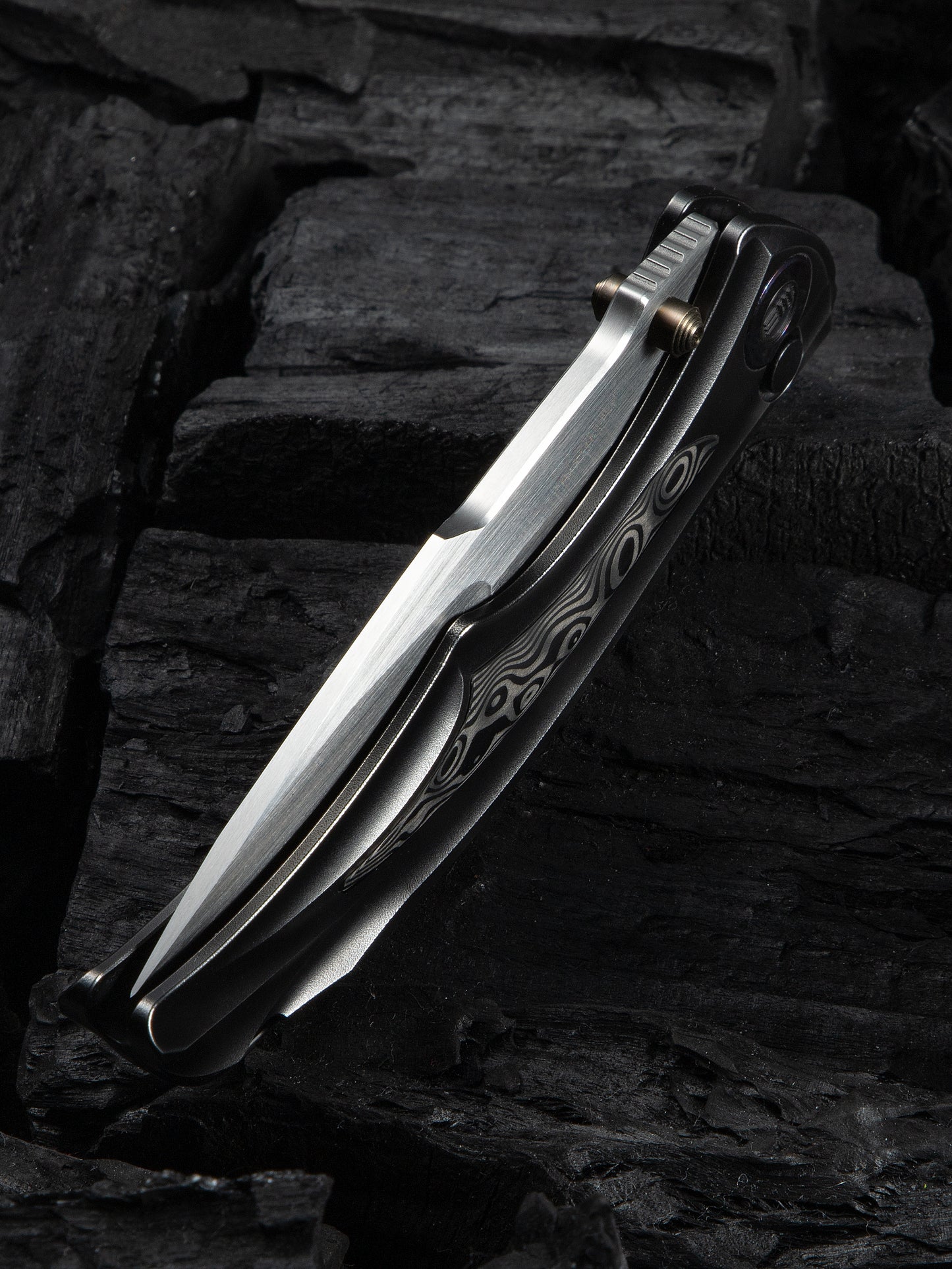 WE Tighe Down 4" Bohler M390 Gray Orange Peel Titanium Rose Carbon Fiber Folding Knife WE24054-2