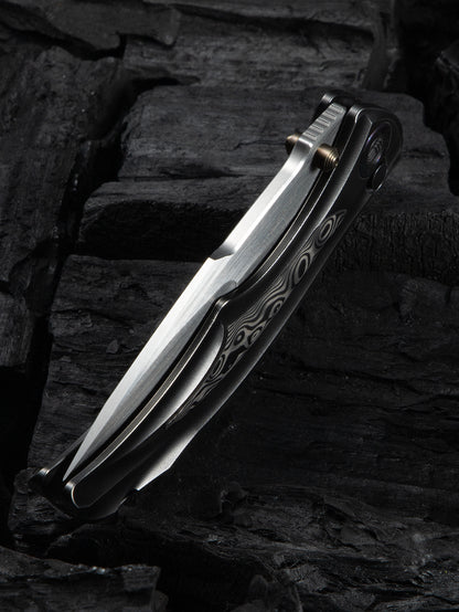 WE Tighe Down 4" Bohler M390 Gray Orange Peel Titanium Rose Carbon Fiber Folding Knife WE24054-2