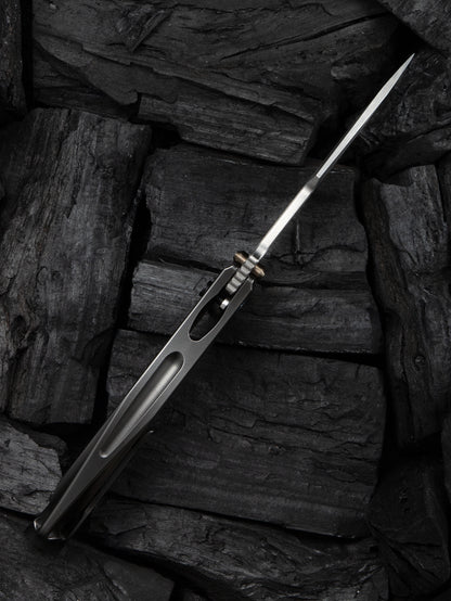 WE Tighe Down 4" Bohler M390 Gray Orange Peel Titanium Rose Carbon Fiber Folding Knife WE24054-2