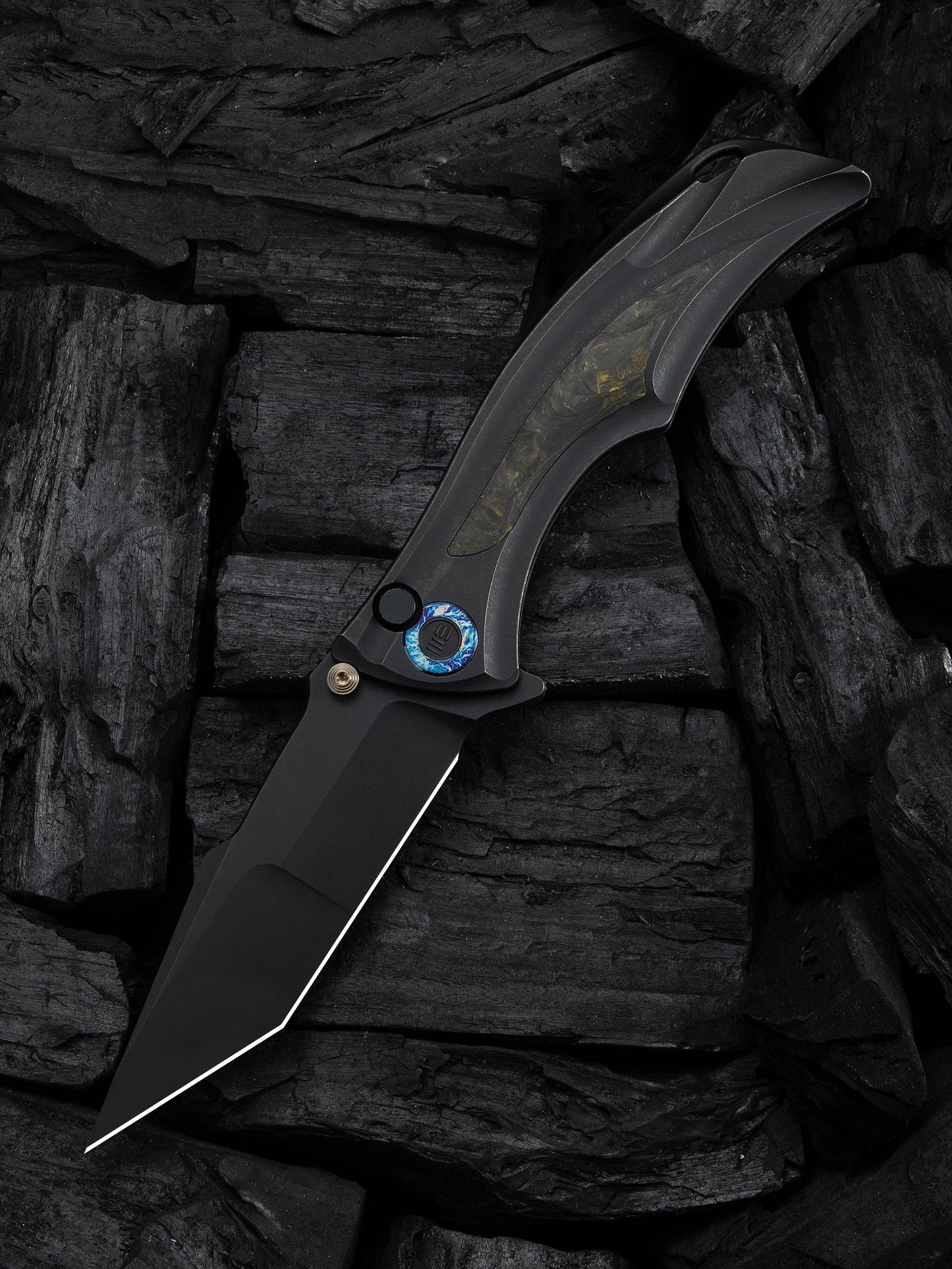 WE Tighe Down 4" Bohler M390 Black Titanium Black/Yellow Carbon Fiber Folding Knife WE24054B-1