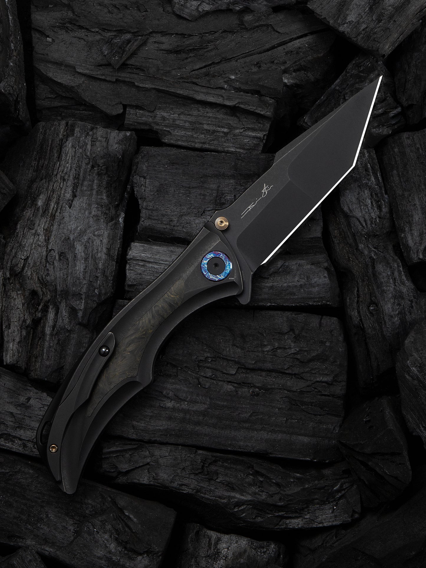 WE Tighe Down 4" Bohler M390 Black Titanium Black/Yellow Carbon Fiber Folding Knife WE24054B-1