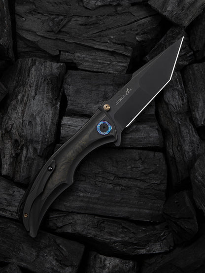 WE Tighe Down 4" Bohler M390 Black Titanium Black/Yellow Carbon Fiber Folding Knife WE24054B-1